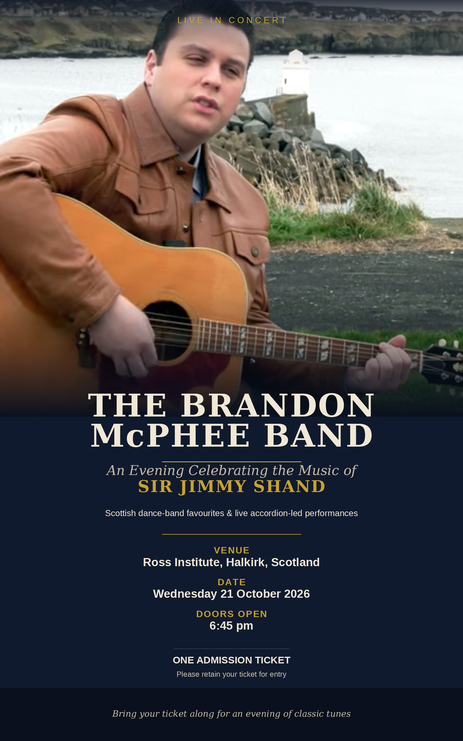 21st October, 2026. The Brandon McPhee Band: The Music of Sir Jimmy Shand. Halkirk. Ticket